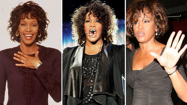 Whitney Houston vuosina 1996, 2010 ja 2012.
