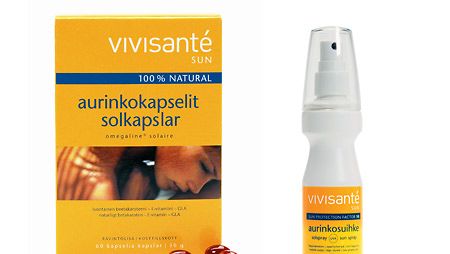Vivisantén aurinkokapselit valmistavat ihon aurinkoon. Vivisantén aurinkosuihke tarjoaa matalan suojan UVB- ja UVA-säteitä vastaan.