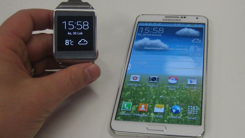 Samsung Galaxy Gear -älykello ja Galaxy Note 3 -älypuhelin kommunikoivat langattomasti keskenään.