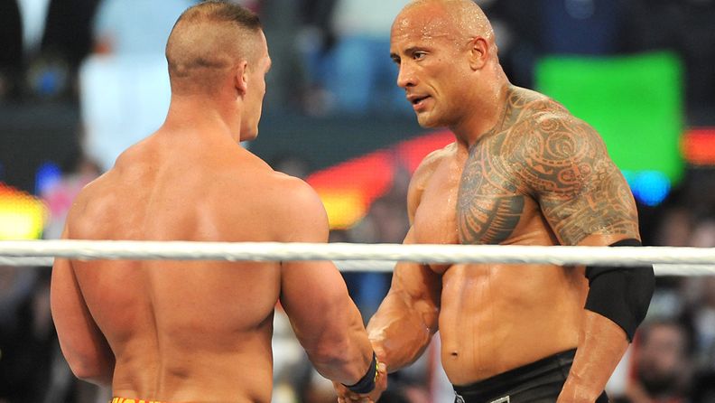 Dwayne-Johnson-John-Cena-WWE-Worlds-Heavyweight-at-Wrestlemania