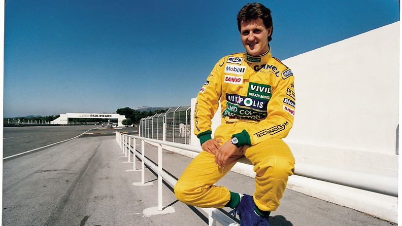 Michael Schumacher Benettonin haalareissa marraskuussa 1991,.