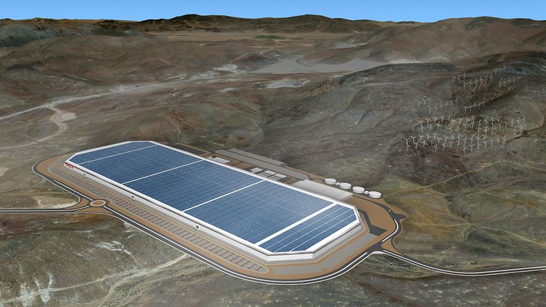 Konseptikuvasta voi nähdä, miltä Teslan Gigafactory tulee näyttämään.