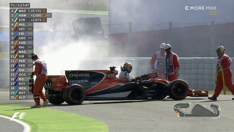 Alonso 2017 Espanja pe harjoitukset auto savuaa