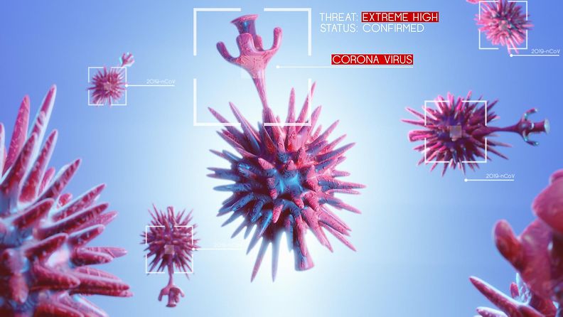 AOP Koronavirus 3d malli viruksesta kuvitusta