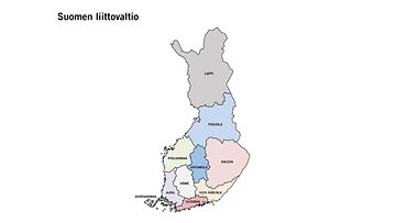 EVAn luonnostelema Suomen kartta, jossa luonnehdittuna Suomen liittovaltion osavaltiot