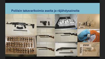 Poliisin takavarikoimia aseita ja räjähteitä Satakunnan terrorismitutkinnassa.