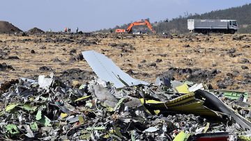 Onnettomuudessa tuhoutunut lentokone Etiopiassa maaliskuussa 2019.