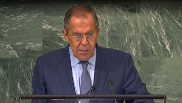 Sergei Lavrov puhumassa YK:n yleiskokouksessa 24.9.2022.